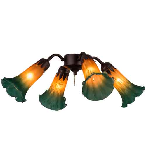19 in. Amber & Green Pond Lily 4 Light Fan Light - M & B