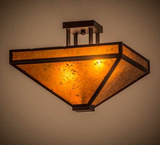 17 in. Square Mission Prime Flushmount, Mahogany Bronze & Amber Mica