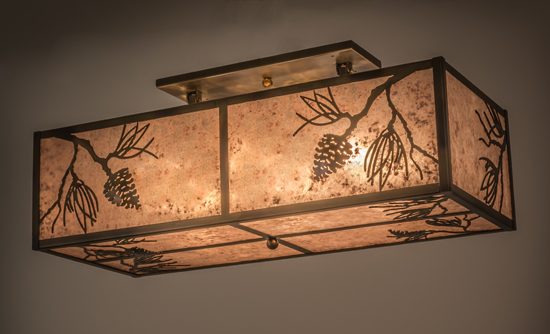 36 in. Balsam Pine Oblong Flushmount, Light Burnished A & C Silver Mica