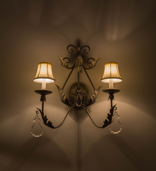 21 in. French Elegance 2 Light with Crystals Wall Sconce, Antique Silver