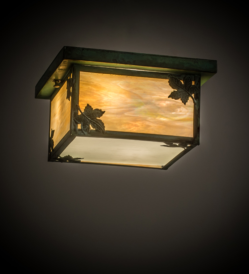 12 in. Square Hyde Park Maple Leaf Flushmount, Bai & Zarv Frosted Verde