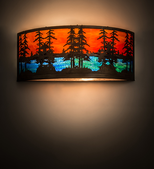 30 in. Tall Pines Wall Sconce, Antique Copper & Oa Blue & Green