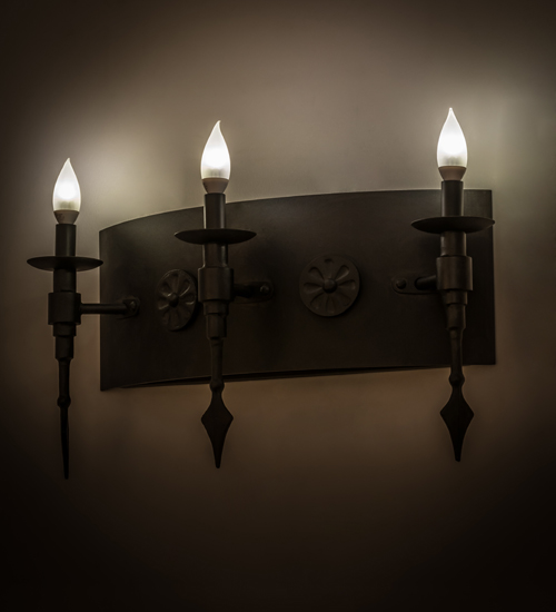 24 in. Warwick 3 Light Wall Sconce, Costello Black Cream Candle, No Drips