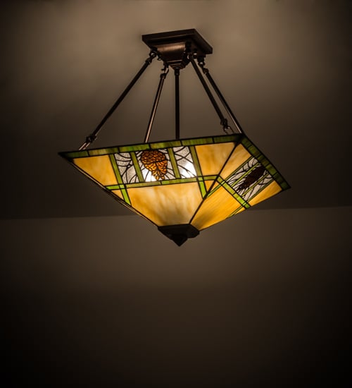 173628 17 in. Square Pinecone Ridge Semi-Flushmount, Beige Amber Zasdy 59