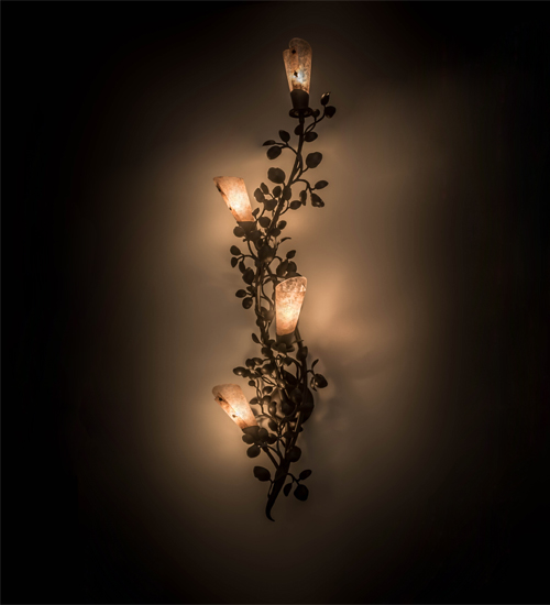 12 in. Vinca Vine 4 Light Wall Sconce, Wrought Iron & Silver Mica