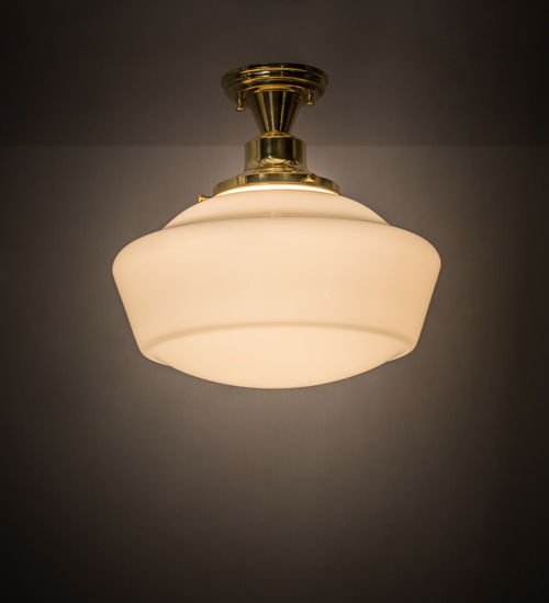 16 in. Revival Schoolhouse with Traditional Globe Flushmount, Polished Brass