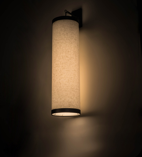 10 in. Cilindro Textrene Hanging Wall Sconce, Gunmetal Gray Off White Fabric