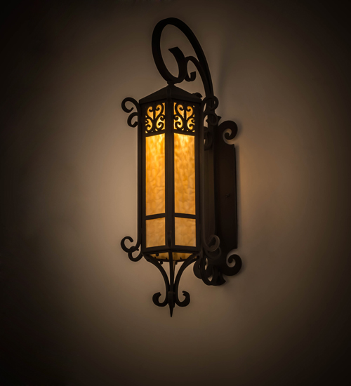 12 in. Caprice Lantern Wall Sconce, Wrought Iron & Baf-0638 - Victorian Gothic