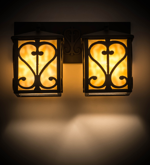 14 in. Caprice 2 Light Vanity Light, Wrought Iron & 143884 Baf-0638