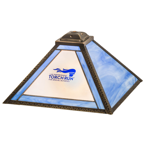 178137 13 in. Square Personalized Torch Run Shade, Craftsman Brown On Brass
