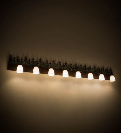 82 in. Tall Pines 8 Light Vanity Light, Cafe Noir & Green Trees