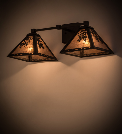 26 in. Pinecone 2 Light Wall Sconce, Textured Black & Silver Mica
