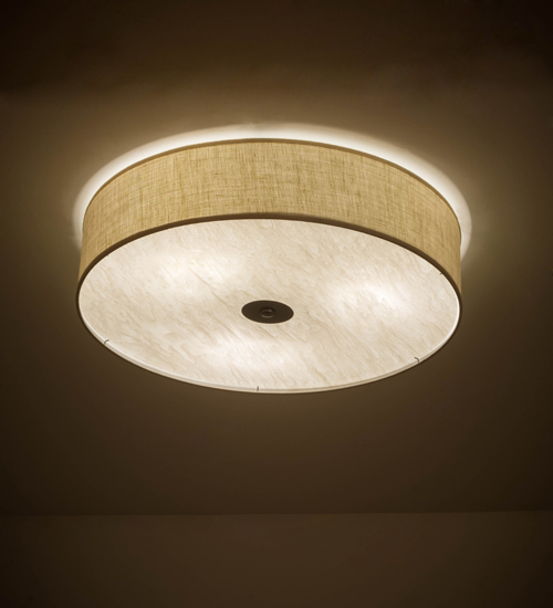 36 in. Cilindro Textrene Flushmount, Nickel White Burlap