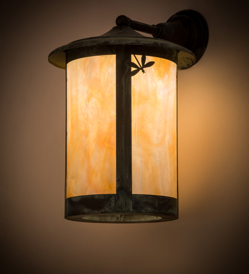 91459 12 in. Fulton Dragonfly Solid Mount Wall Sconce, Bai Verd