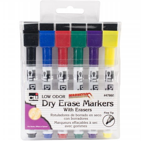 Picture of Charles Leonard CL47860 Magnetic Dry Erase Markers with Eraser Caps&#44; Assorted - 6 per Pack