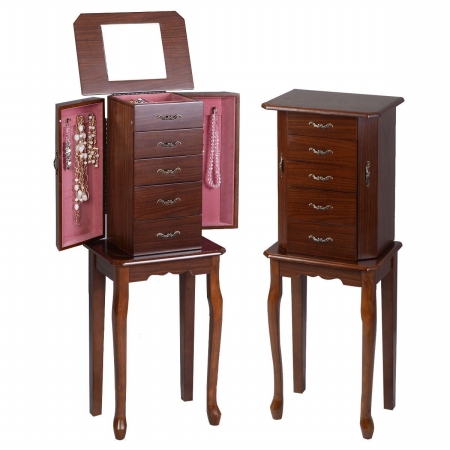 Picture of  CB16192 Armoire Jewelry Cabinet Wood Box Storage Organizer, Walnut
