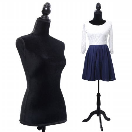 Picture of  CB16783 Mannequin Torso Dress Form Display with Black Tripod Stand Female&#44; Black