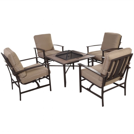 Picture of  CB16385 Outdoor Patio Furniture Set Chairs with Firepit&#44; Brown - 5 Piece