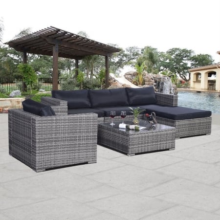 CB16167 Outdoor Rattan Furniture Set Patio PE Cushion Covers, Gradient Gray - 6 Piece -  OnlineGymShop