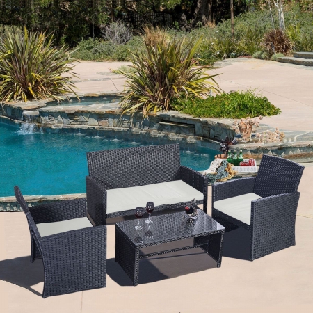 Picture of  CB16574 Outdoor Wicker Rattan Patio Furniture Set&#44; Black - 4 Piece