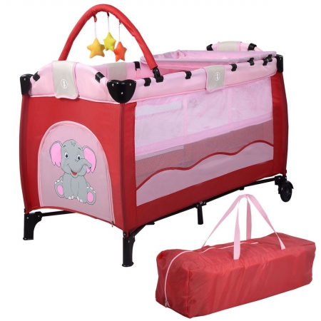 Picture of  CB16784 Portable Infant Baby Crib Playpen Bassinet Bed&#44; Pink