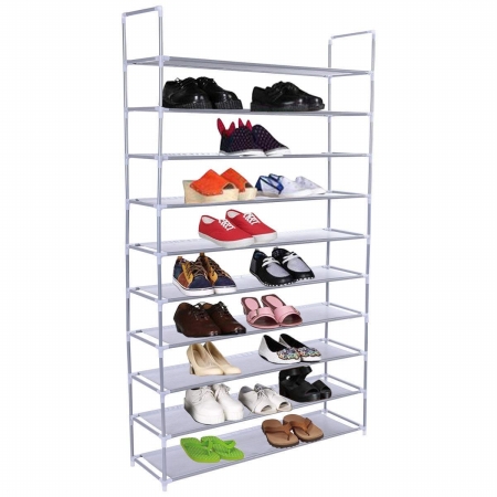 Picture of CB16894 50 Pair 10 Tier Shoe Rack Tower Chrome Metal, Gray