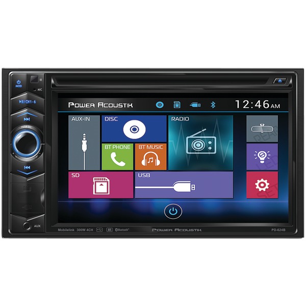 PD-624B Double-DIN In-Dash LCD Touchscreen DVD Receiver with Bluetooth, Black - 6.2 in -  Power Acoustik, PO392277