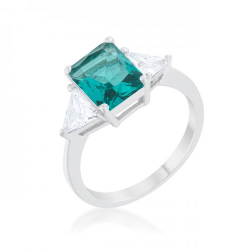 Picture of Icon Bijoux R08451R-C32-05 Classic Rhodium Engagement Ring&#44; Aqua - Size 5
