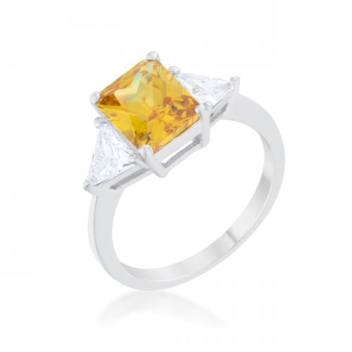 Picture of Icon Bijoux R08451R-C61-10 Classic Canary Rhodium Engagement Ring, Yellow - Size 10