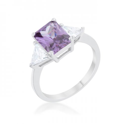 Picture of Icon Bijoux R08451R-C20-05 Classic Rhodium Engagement Ring, Amethyst - Size 5