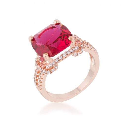 Charlene 6.2 Carat Ruby Cz Rose Gold Classic Statement Ring, Size 5