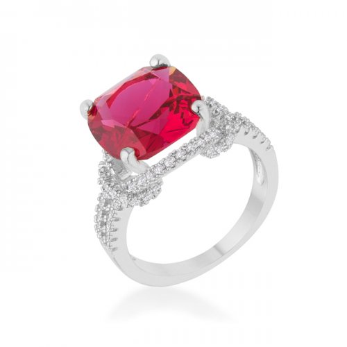 Charlene 6.2 Carat Ruby Cz Rhodium Classic Statement Ring, Size 10