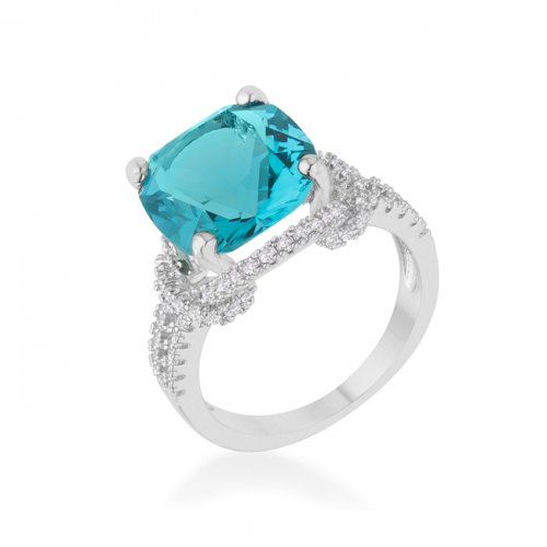 Charlene 6.2 Carat Aqua Cz Rhodium Classic Statement Ring, Size 6
