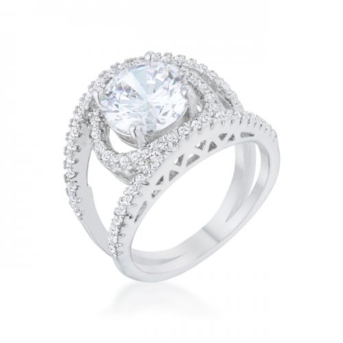 Marcie 3 Carat Cz Rhodium Contemporary Ring, Size 6