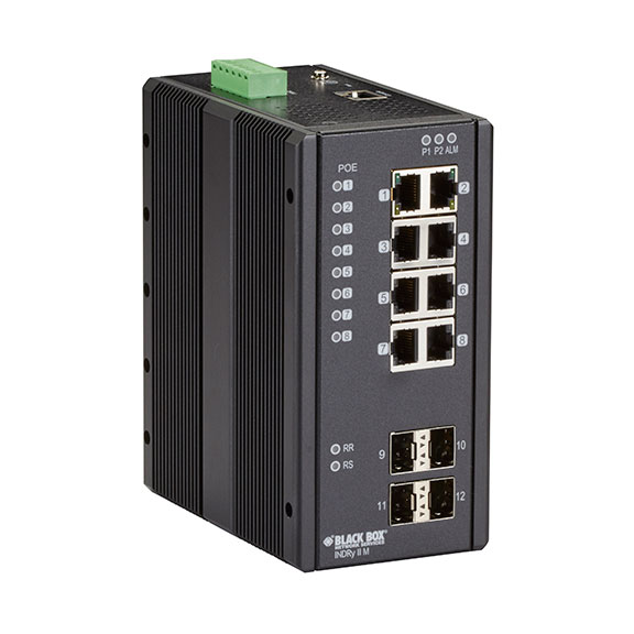 Picture of Black Box Network Services LIE1014A Industrial Managed Gigabit Ethernet PoE Plus Switch - 8 RJ-45, 4 SFP