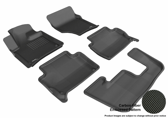 3D Maxpider Complete Set Custom Fit All-Weather Kagu Black Floor Mat for 2007-2015 Audi Q7 Models - Bench Seating