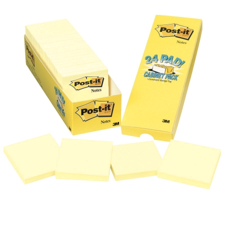 Picture of 3M 1327791 Sticky note Original Notes Cabinet Pack&#44; 3 x 3&#44; Canary Yellow&#44; Pad of 90 Sheets - Pack of 24