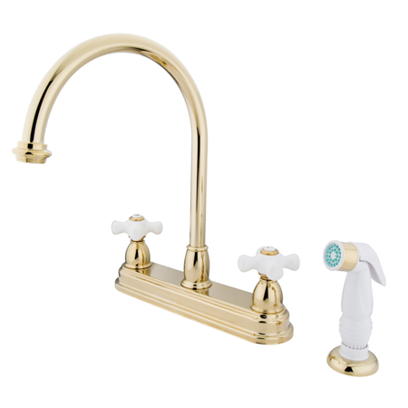 Picture of Kingston Brass KB3752PX 8 Inch Center Kitchen Faucet With Side Sprayer - Polished Brass