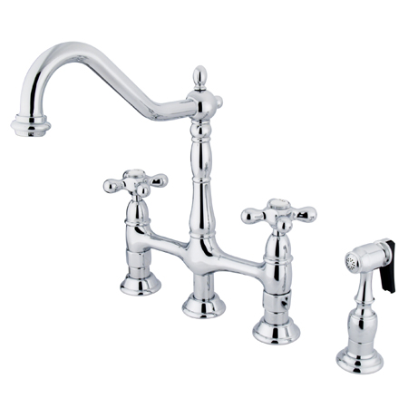 8 Inch Center Kitchen Faucet With Brass Side Sprayer - Polished Chrome