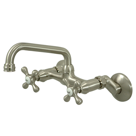 4 Inch -8 Inch Adjustable Center Wall Mount Kitchen Faucet - Satin Nickel