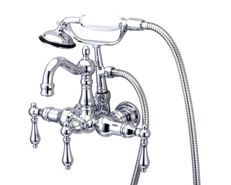 Picture of Kingston Brass CC1008T1 3 .375 Inch Center Spread Tub-Wall Mount Clawfoot Tub Filler With Hand Shower - Polished Chrome
