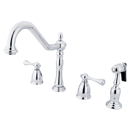 Picture of Kingston Brass KB1791BLBS 8 Inch -18 Inch Wide Spread Kitchen Faucet With Side Sprayer - Polished Chrome