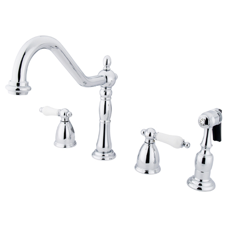 Picture of Kingston Brass KB1791PLBS 8 Inch -18 Inch Wide Spread Kitchen Faucet With Side Sprayer - Polished Chrome