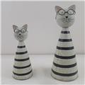 Picture of Forpost FP-HUS-355 Metal Cone Shaped Striped Cats Wearing Glasses Figurine - Set of 2