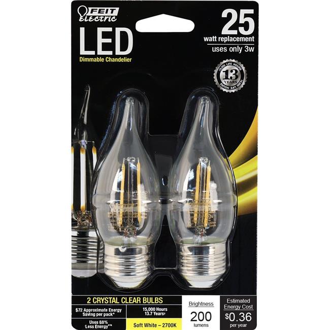 Feit Electric BPEFC25827LED2 25 W LED Dimmable Chandelier Bulb Equivalent Cle...