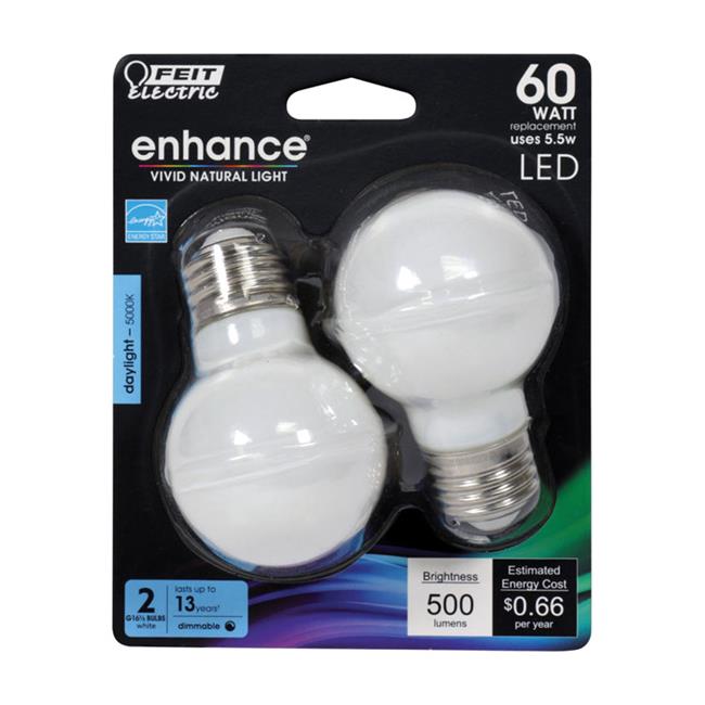 Feit Electric 3911658 Enhance 5.5W G16.5 Filament LED Bulb  500 Lumens - Dayl...