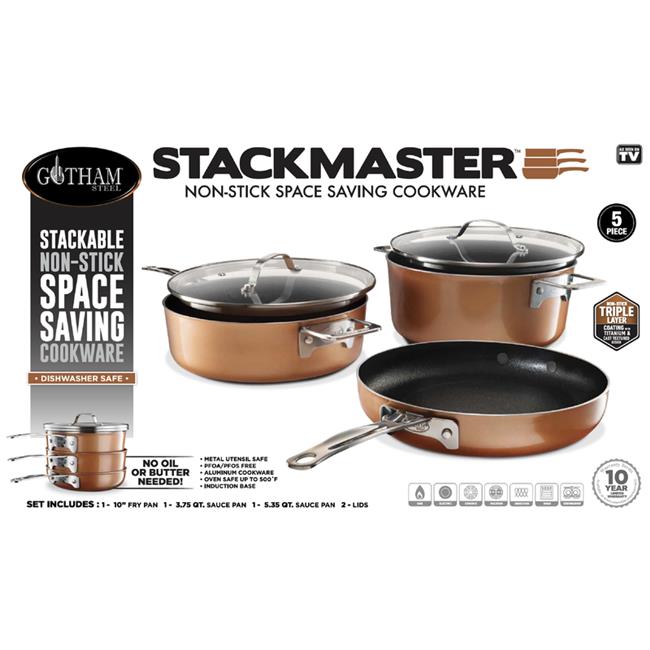 Gotham Steel Stackmaster Aluminum Fry Pan Set  Copper