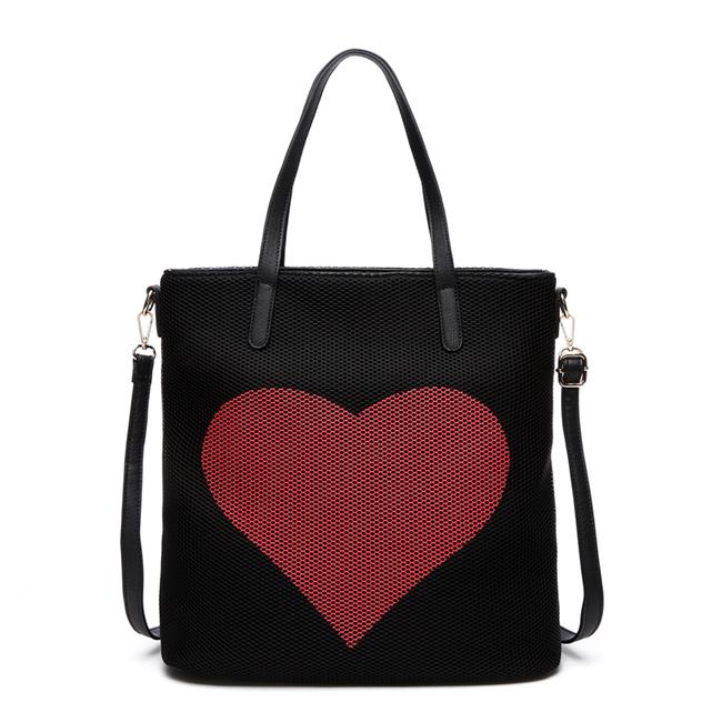 Hearty Trendy Big Heart Fashion Handbag Tote Bag  Black