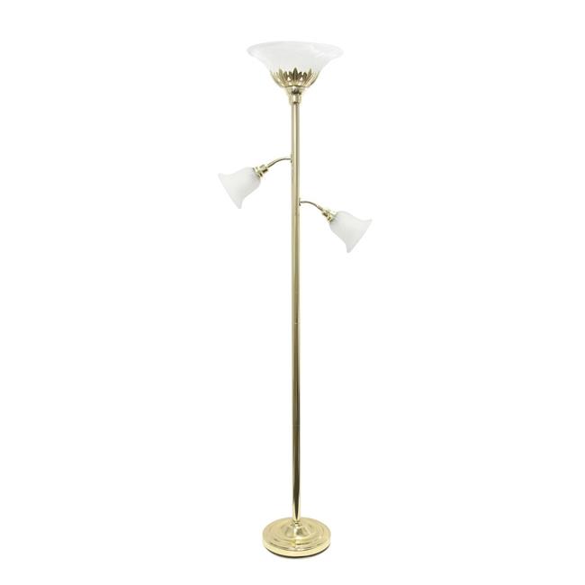 Elegant Designs 3 Light Floor Lamp with Scalloped Glass Shades Gold