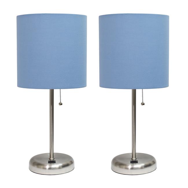 LimeLights Stick Lamp with USB charging port and Fabric Shade 2 Pack Set Blue